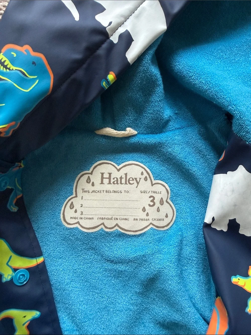 Kids Navy Dino Rain Jacket with Hood
